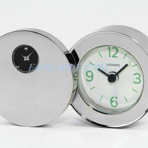 MOVADO MUSEUM DOUBLE DIAL STAINLESS STEEL TRAVEL ALARM CLOCK RSI010M NEW BOX